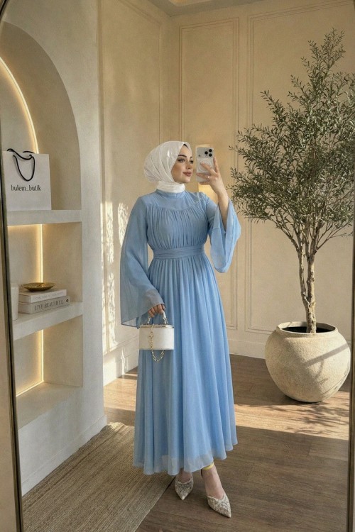 Elara Şifon Elbise- Bebe Mavi