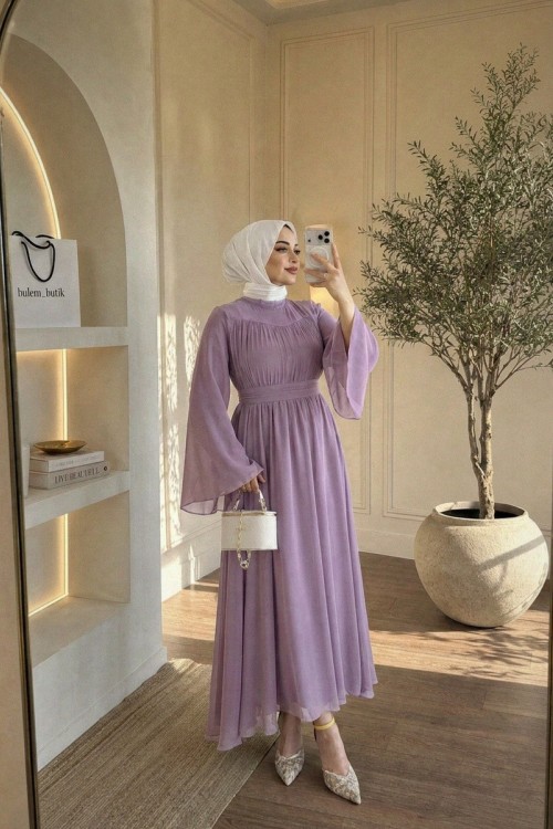 Elara Şifon Elbise- Lila