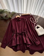 Fırfır Keten Takım- Bordo