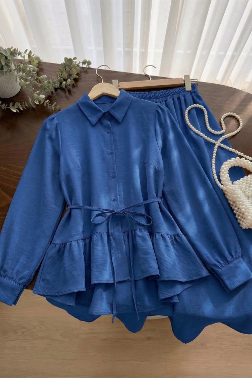 Fırfır Keten Takım- Saks