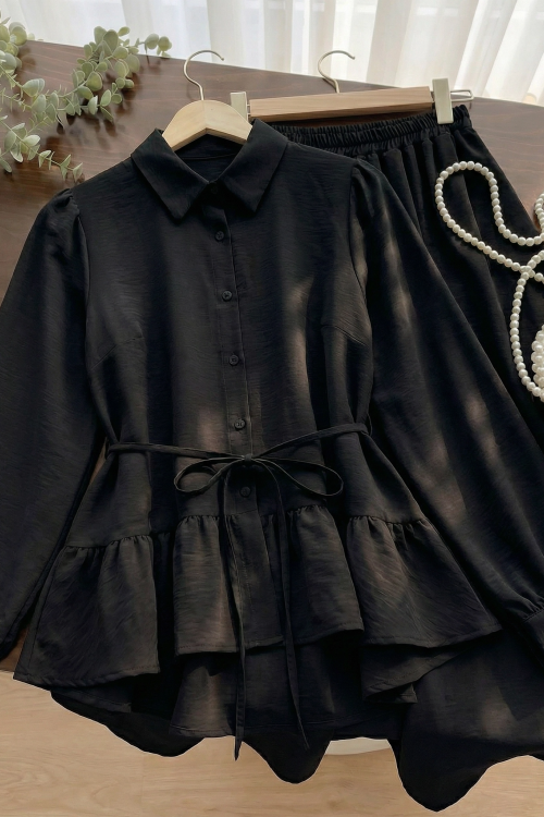 Fırfır Keten Takım- Siyah