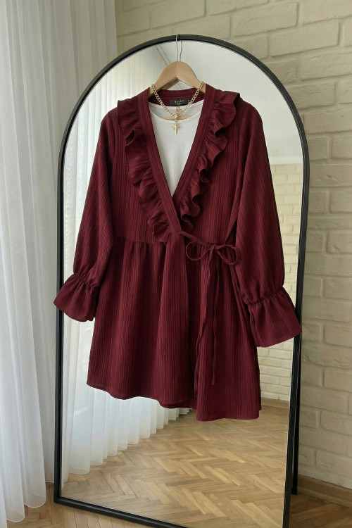 Fırfır Kimono Tunik- Bordo