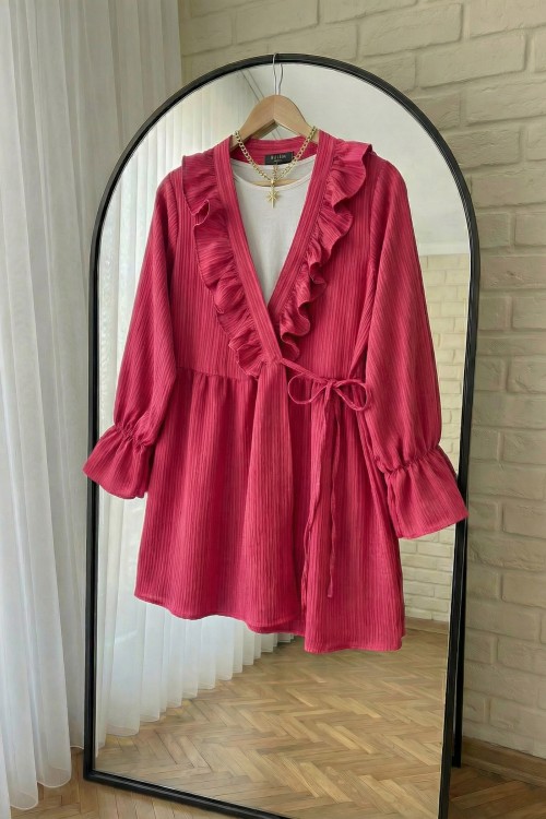 Fırfır Kimono Tunik- Pembe
