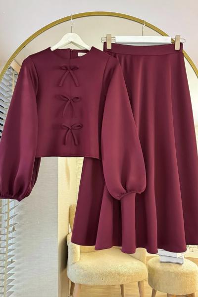 Fiyonklu F1 Etekli Takım -Bordo