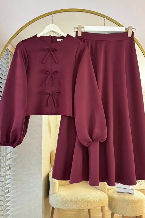 Fiyonklu F1 Etekli Takım -Bordo