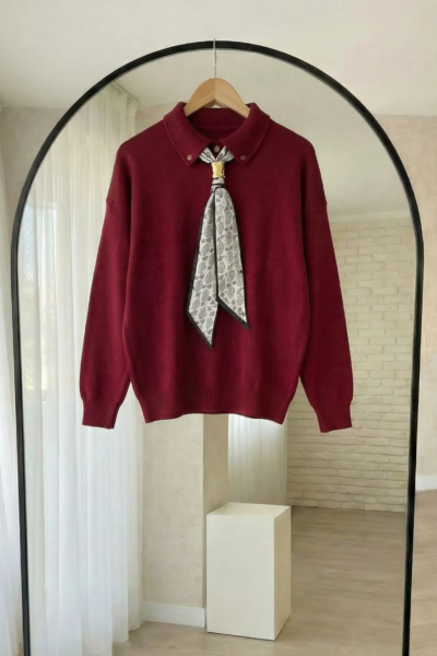 Fularlı Kazak- Bordo