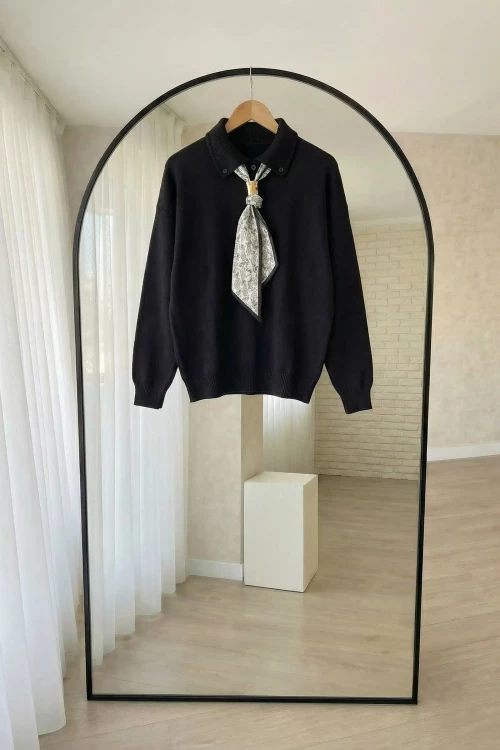 Fularlı Kazak- Siyah