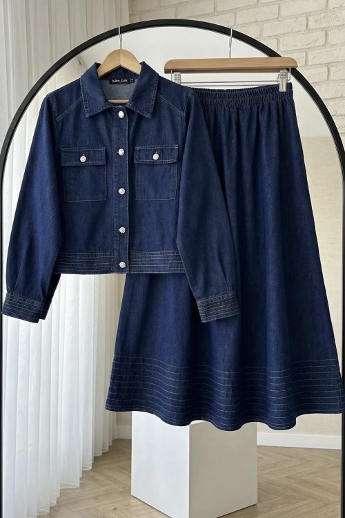 Gül Kot Takım- Koyu Mavi