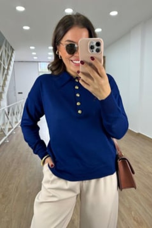 Gold Düğmeli Polo Yaka Hasgül - Saks