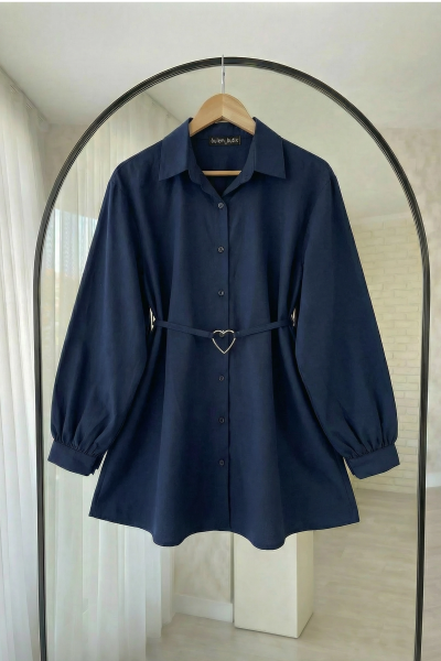 Kalp Kemerli Poplin Gömlek- Lacivert