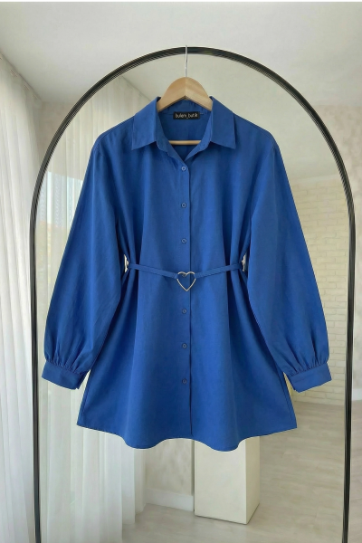 Kalp Kemerli Poplin Gömlek- Saks