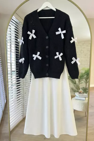 Kurdeleli Triko Hırka- Siyah