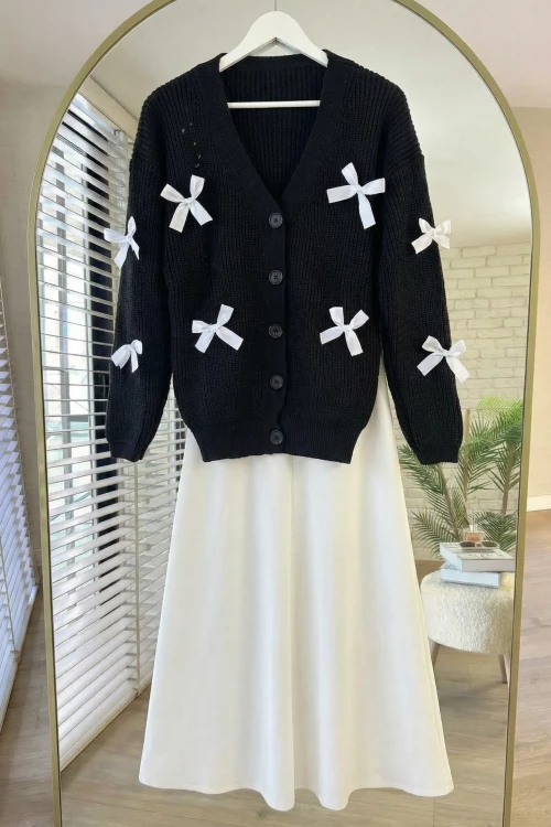 Kurdeleli Triko Hırka- Siyah