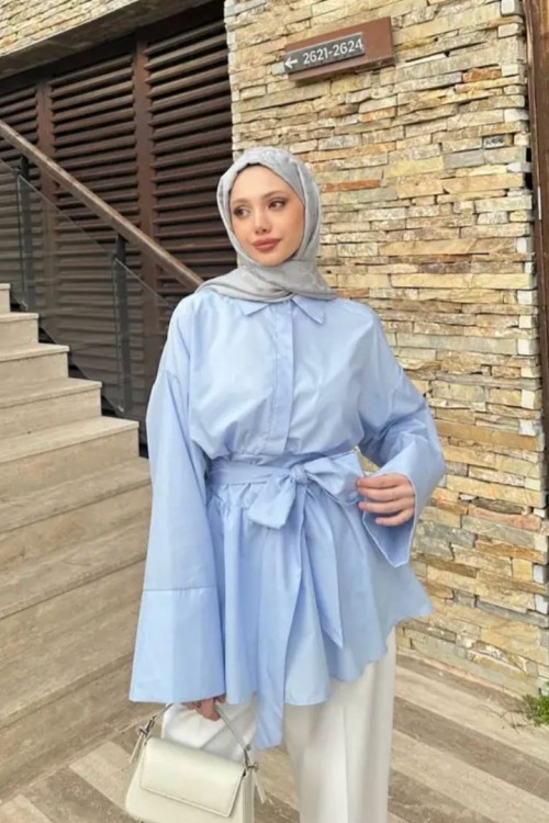 Kuşaklı Gömlek- Mavi