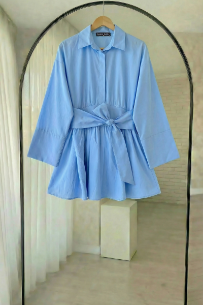 Kuşaklı Gömlek- Mavi