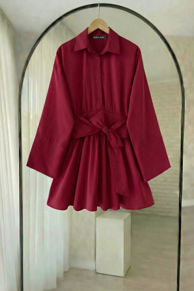 Kuşaklı Gömlek- Vişne