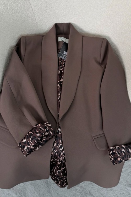 Leopar Astarlı Ceket Kahve