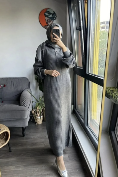 Lina Fitilli Triko Elbise- Gri