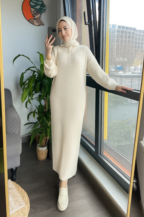 Lina Fitilli Triko Elbise- Taş