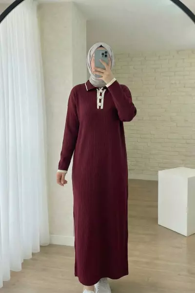 Maya Triko Elbise- Bordo