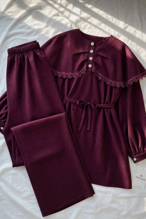 Mina Dantelli 3’lü Takım- Bordo
