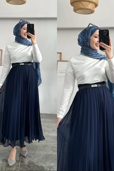 Nehir Tül Etek Kombin - Etek Saks -Buluz - Beyaz