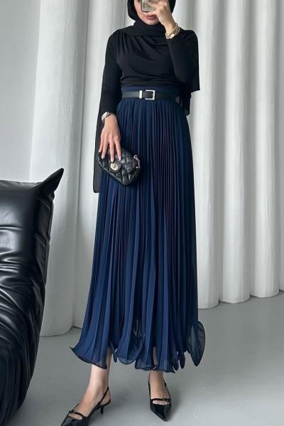 Nehir Tül Etek Kombin - Etek Saks -Buluz - Siyah