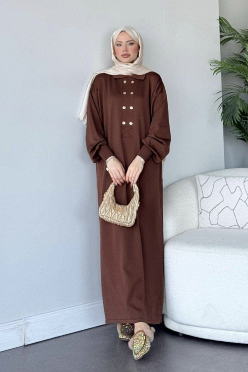 Okta Triko Elbise- Acı Kahve