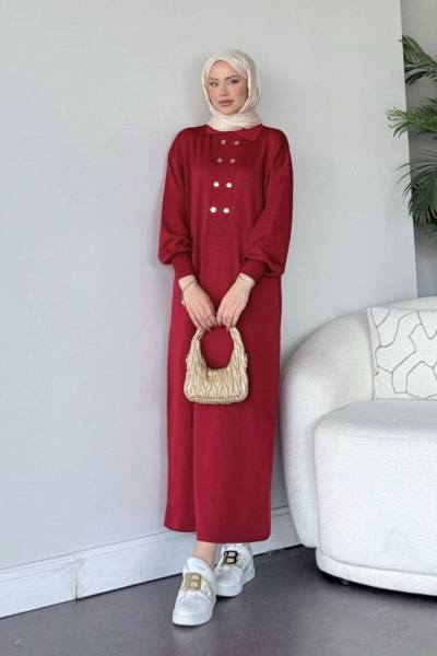 Okta Triko Elbise- Bordo