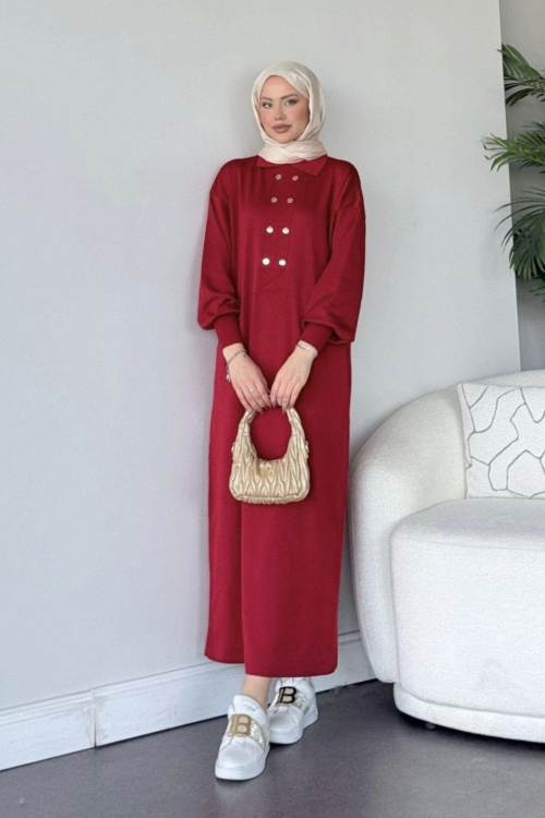 Okta Triko Elbise- Bordo