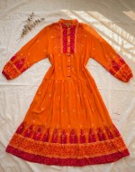 Riva Viskon Elbise- Turuncu