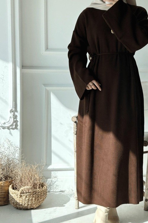 Rüya  Fitilli Triko Elbise- Kahve