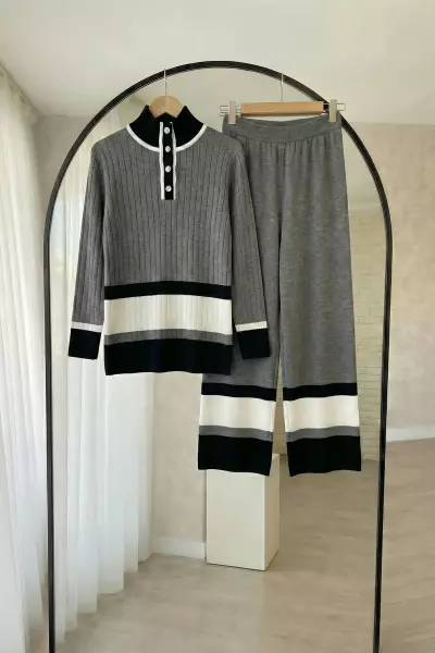 Şerit Triko Takım- Gri