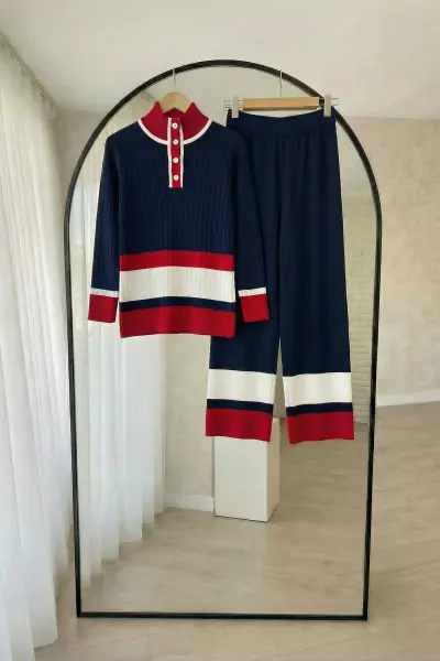 Şerit Triko Takım- Kırmızı 