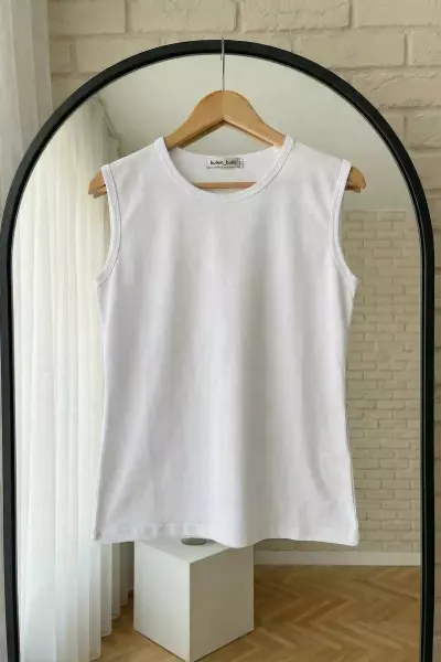 Sıfır Kol Bisiklet Yaka İçlik- Beyaz