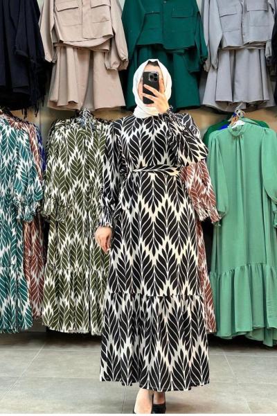 Yaprak Elbise- Siyah