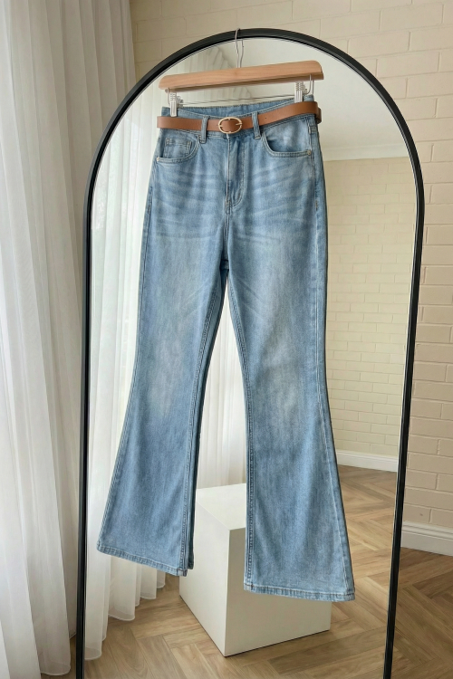 Yüksek Bel İspanyol Paca Jean- Açık Mavi