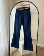 Yüksek Bel İspanyol Paca Jean- Koyu Mavi