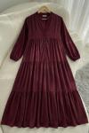 Zerde Pamuklu Viskon Elbise- Bordo