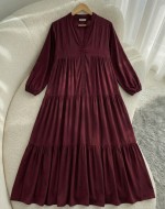 Zerde Pamuklu Viskon Elbise- Bordo