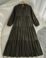 Zerde Pamuklu Viskon Elbise- Haki