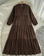 Zerde Pamuklu Viskon Elbise- Kahve