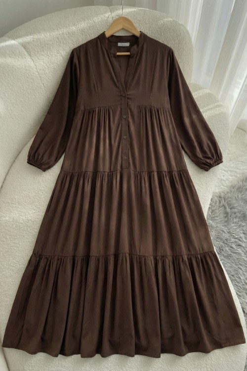 Zerde Pamuklu Viskon Elbise- Kahve