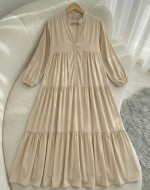 Zerde Pamuklu Viskon Elbise- Krem