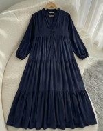 Zerde Pamuklu Viskon Elbise- Lacivert