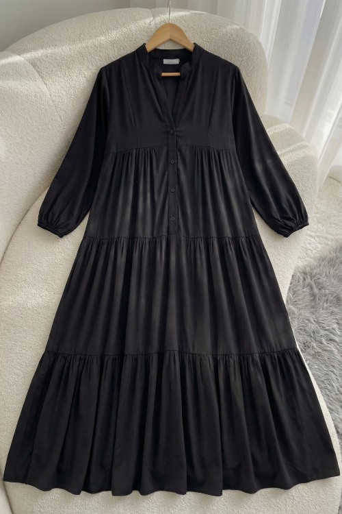 Zerde Pamuklu Viskon Elbise- Siyah